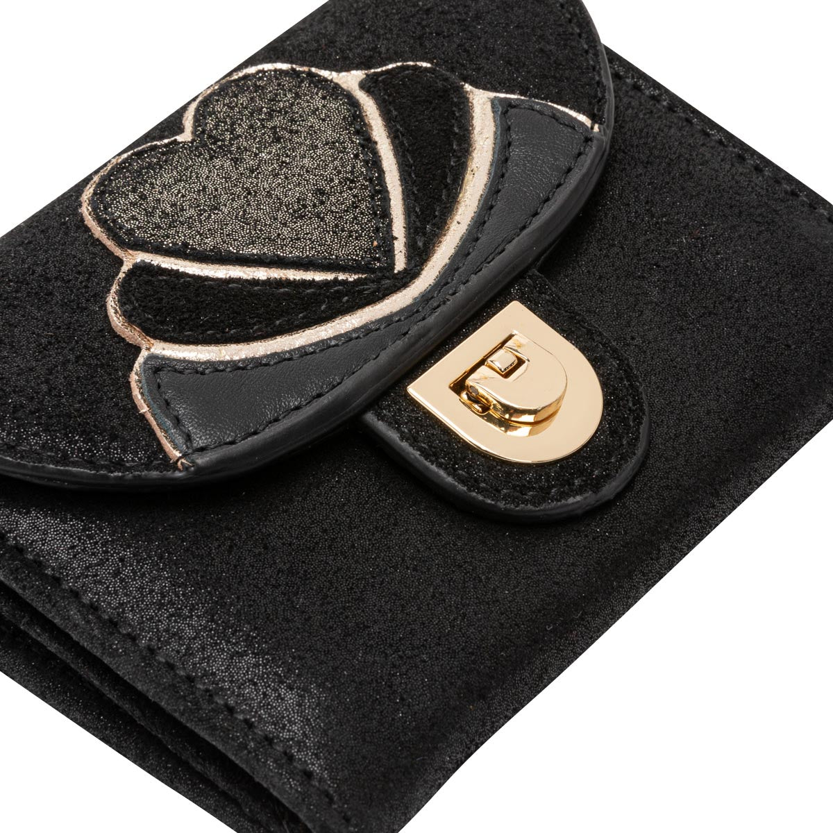 Portefeuille noir en cuir irisé Louise