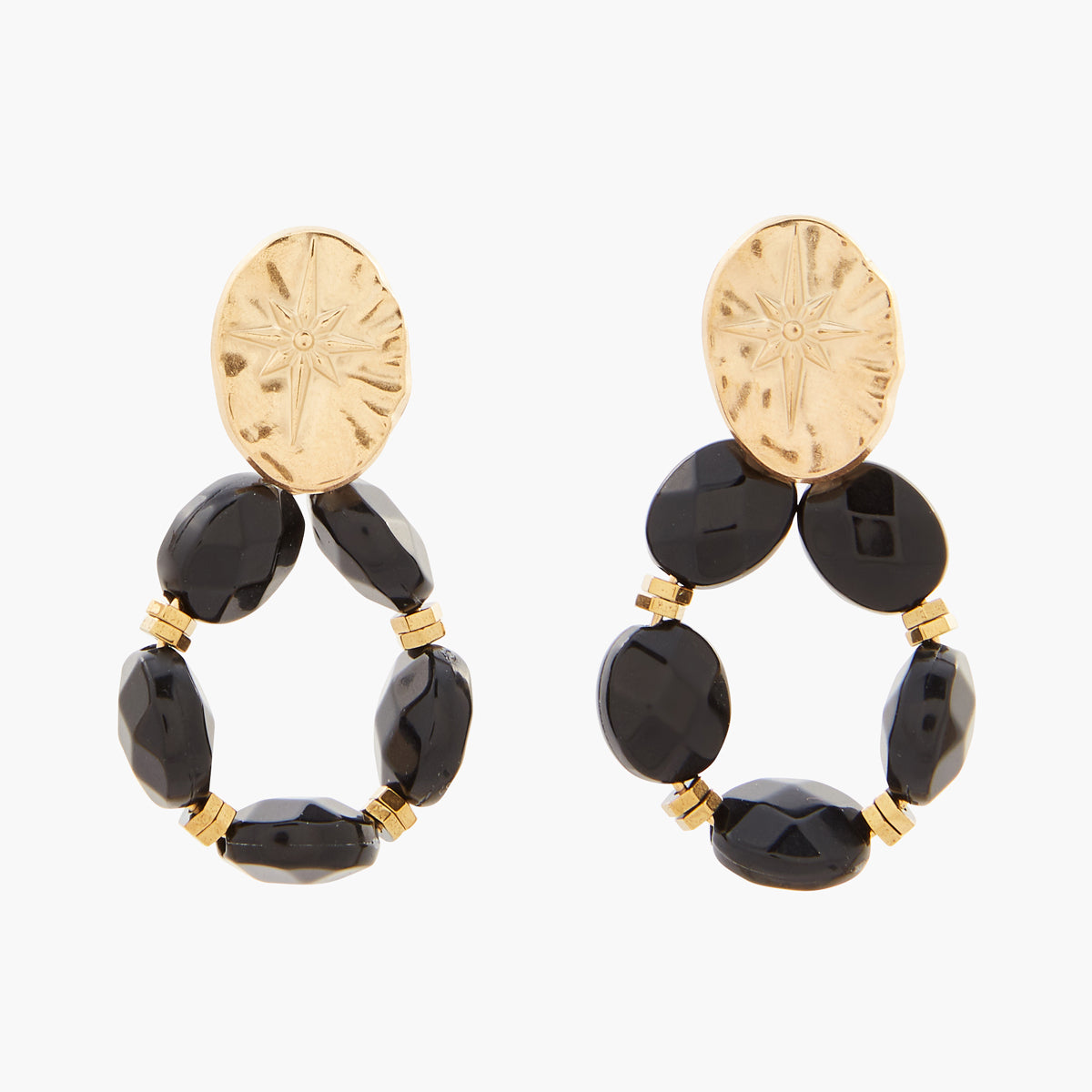 Boucles d'oreilles effet pierres noires Acier inoxydable