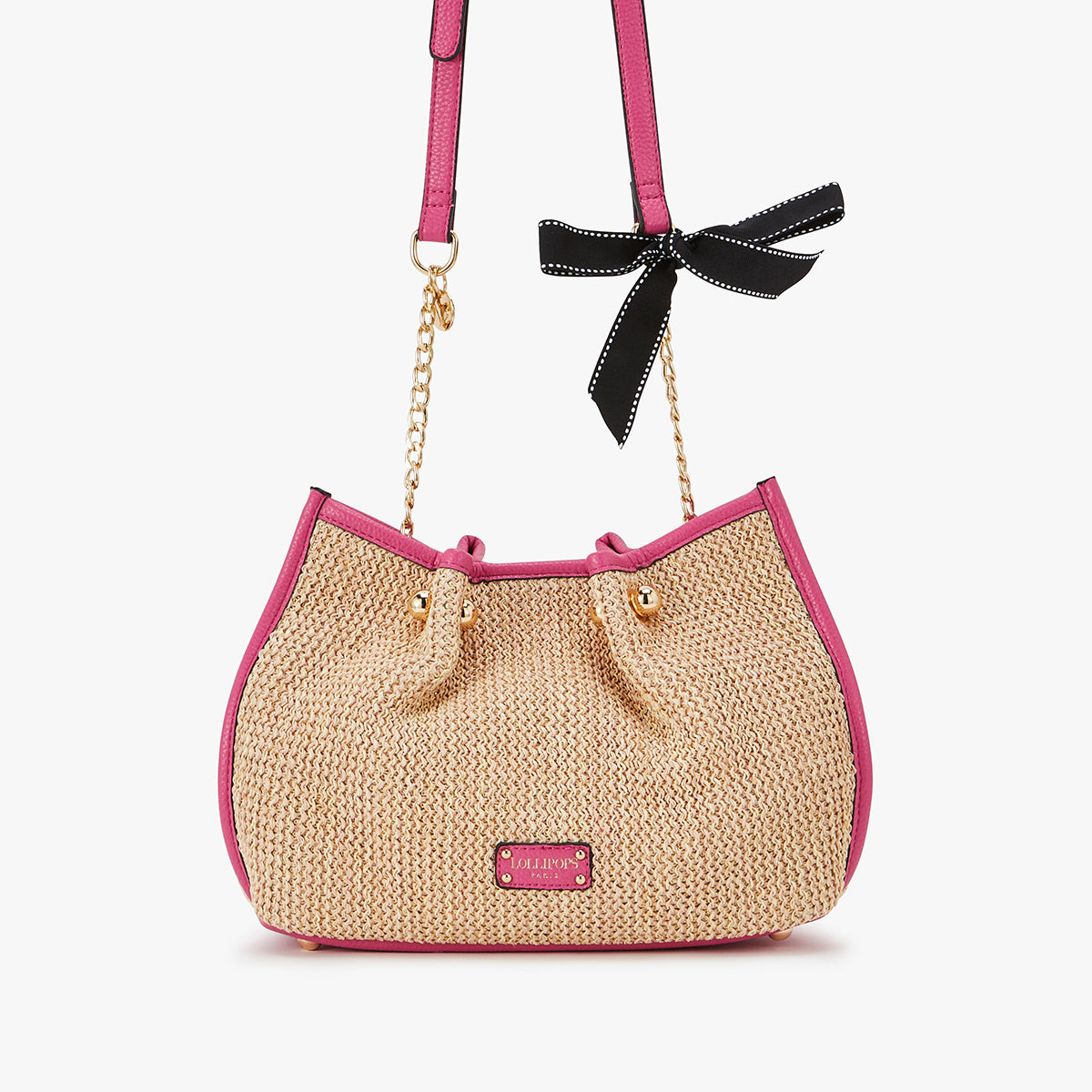 Sac bandoulière fuchsia Loreto Paille