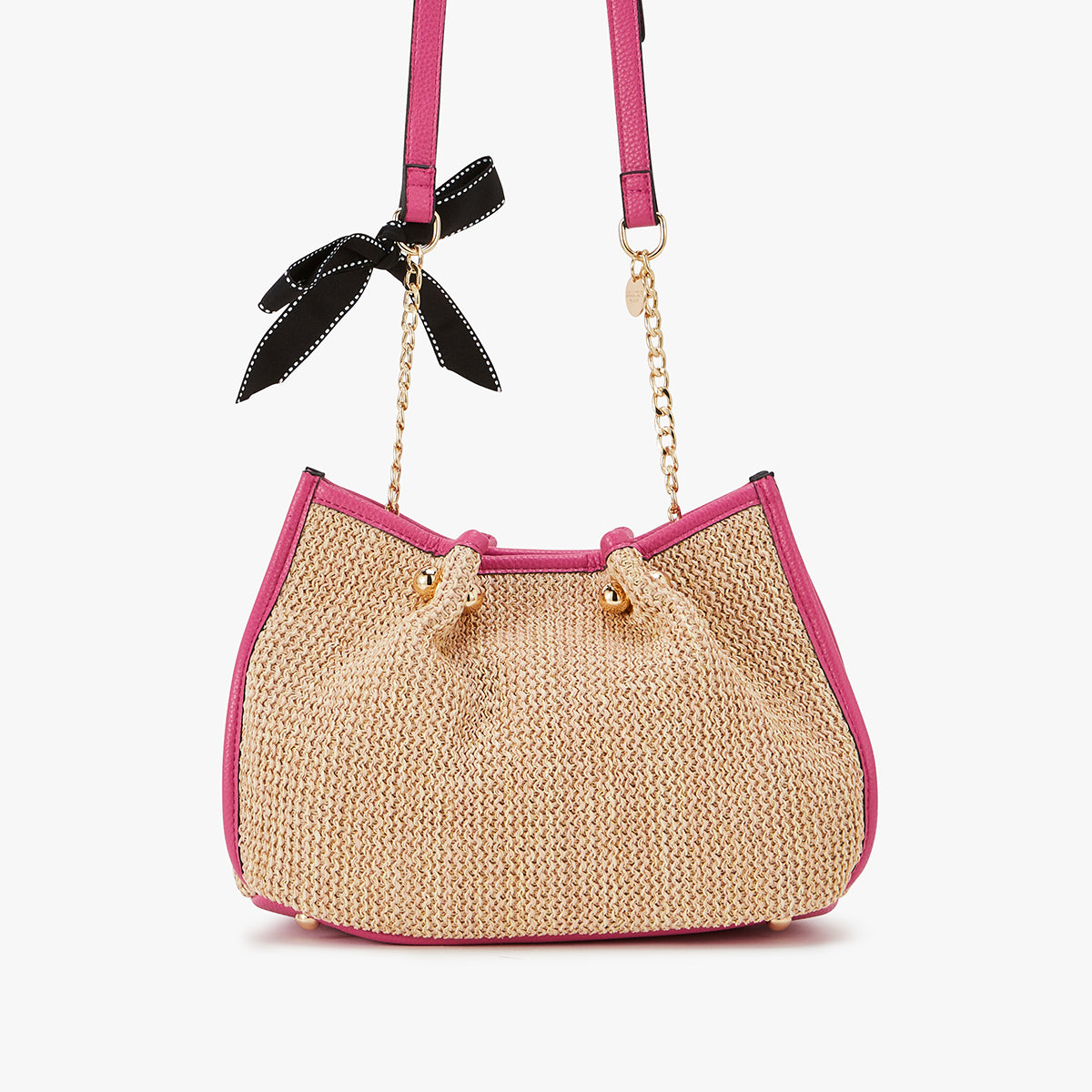 Sac bandoulière fuchsia Loreto Paille