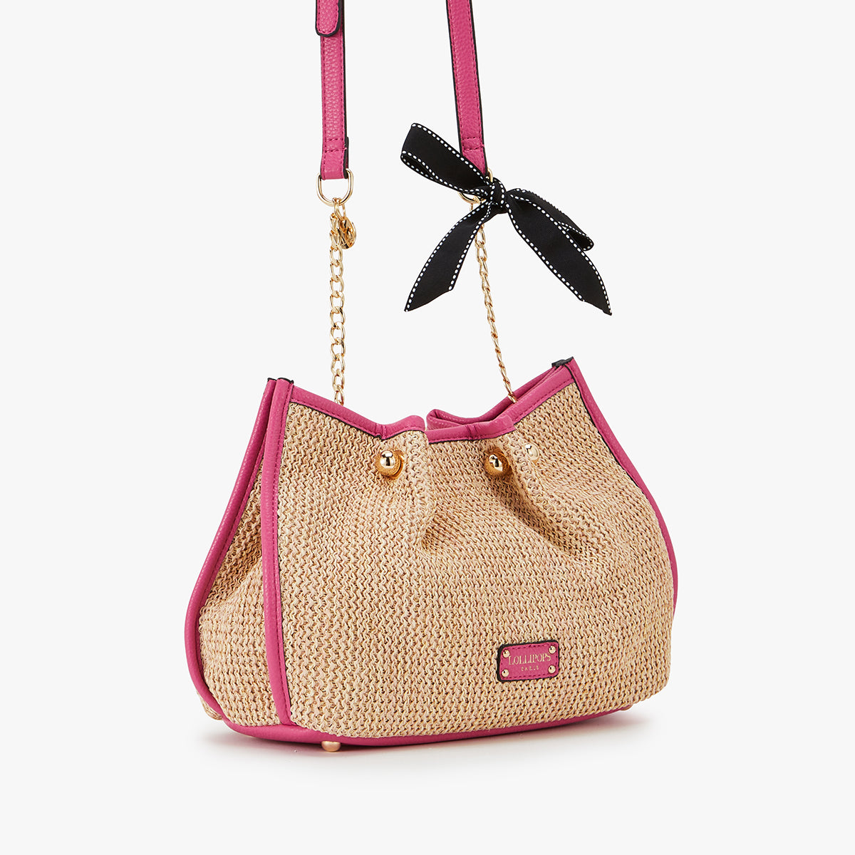 Sac bandoulière fuchsia Loreto Paille