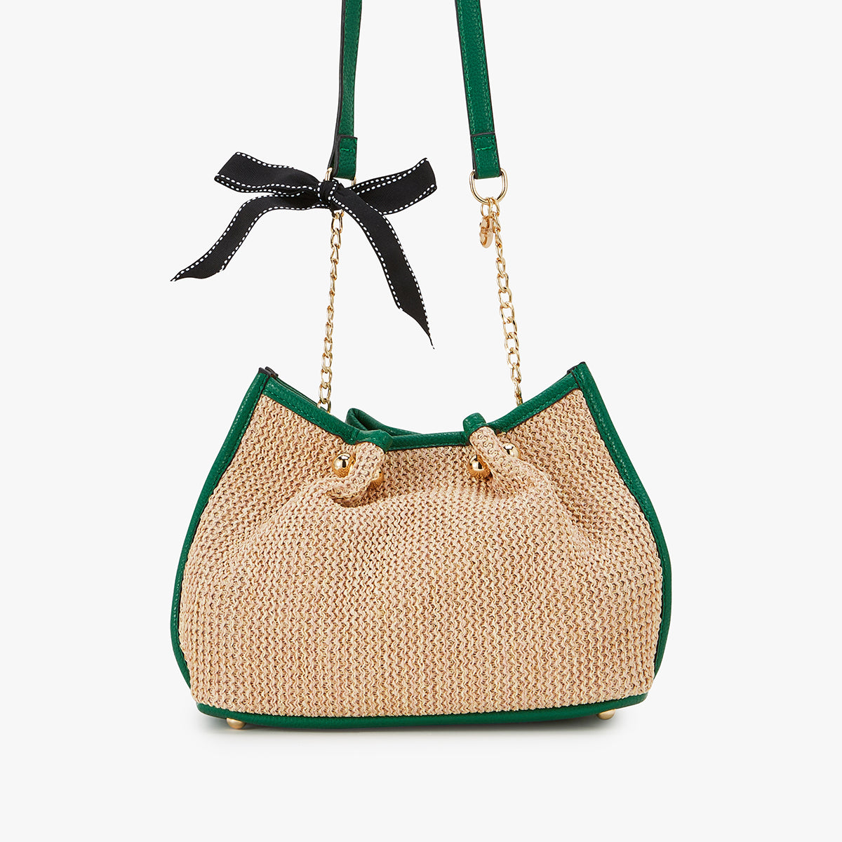 Sac bandoulière vert Loreto Paille