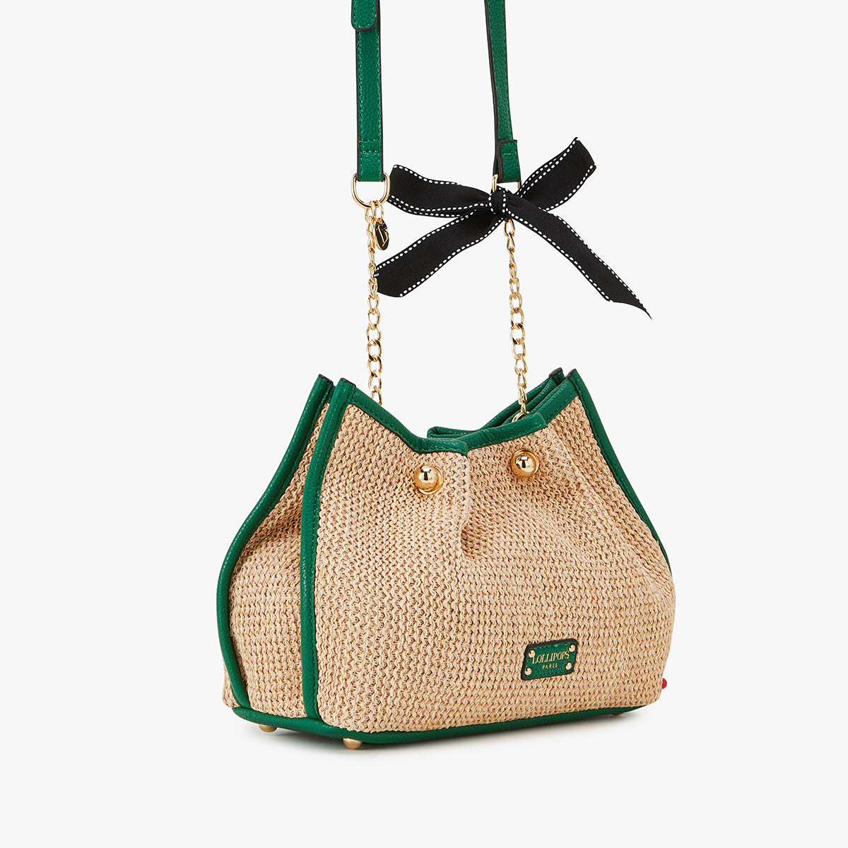 Sac bandoulière vert Loreto Paille