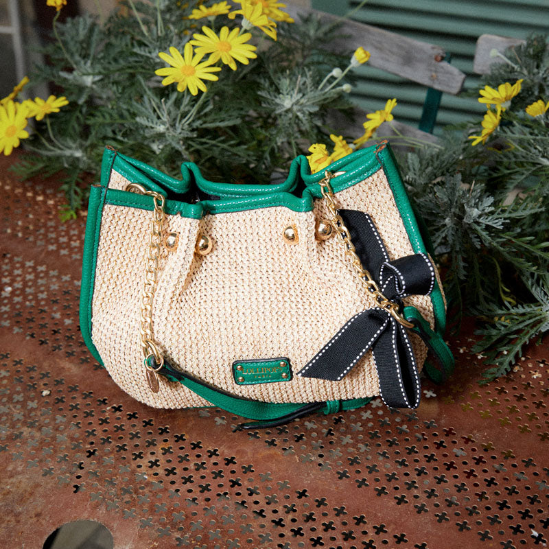 Sac bandoulière vert Loreto Paille