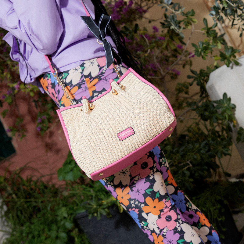 Sac bandoulière fuchsia Loreto Paille