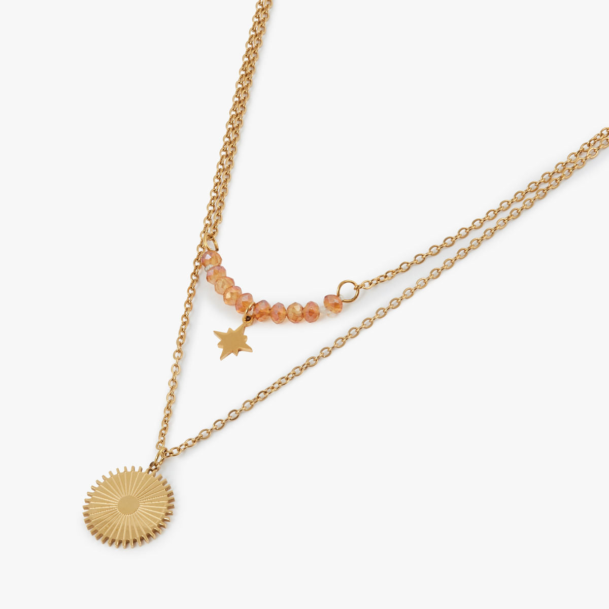 Collier 2 rangs rose en acier inoxydable