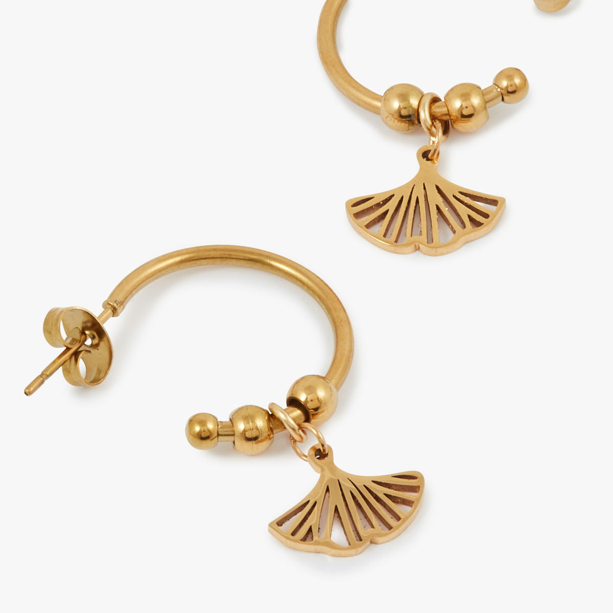 Créoles plumes et perles en acier inoxydable