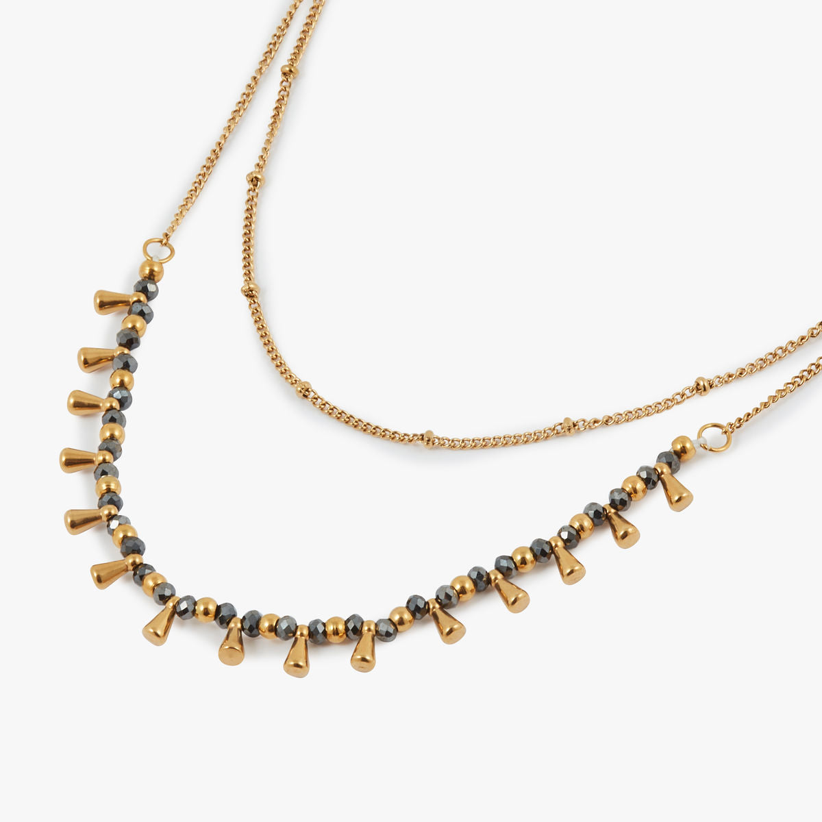 Collier 2 rangs gris en acier inoxydable