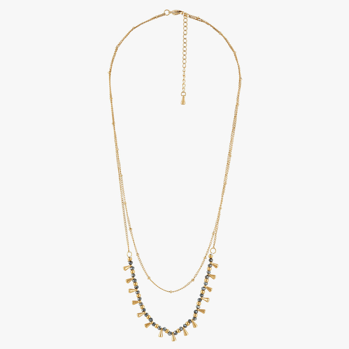 Collier 2 rangs gris en acier inoxydable