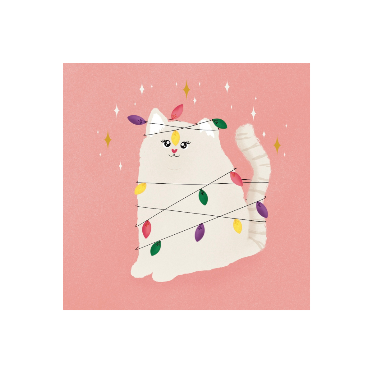 Carte de voeux chat et guirlande