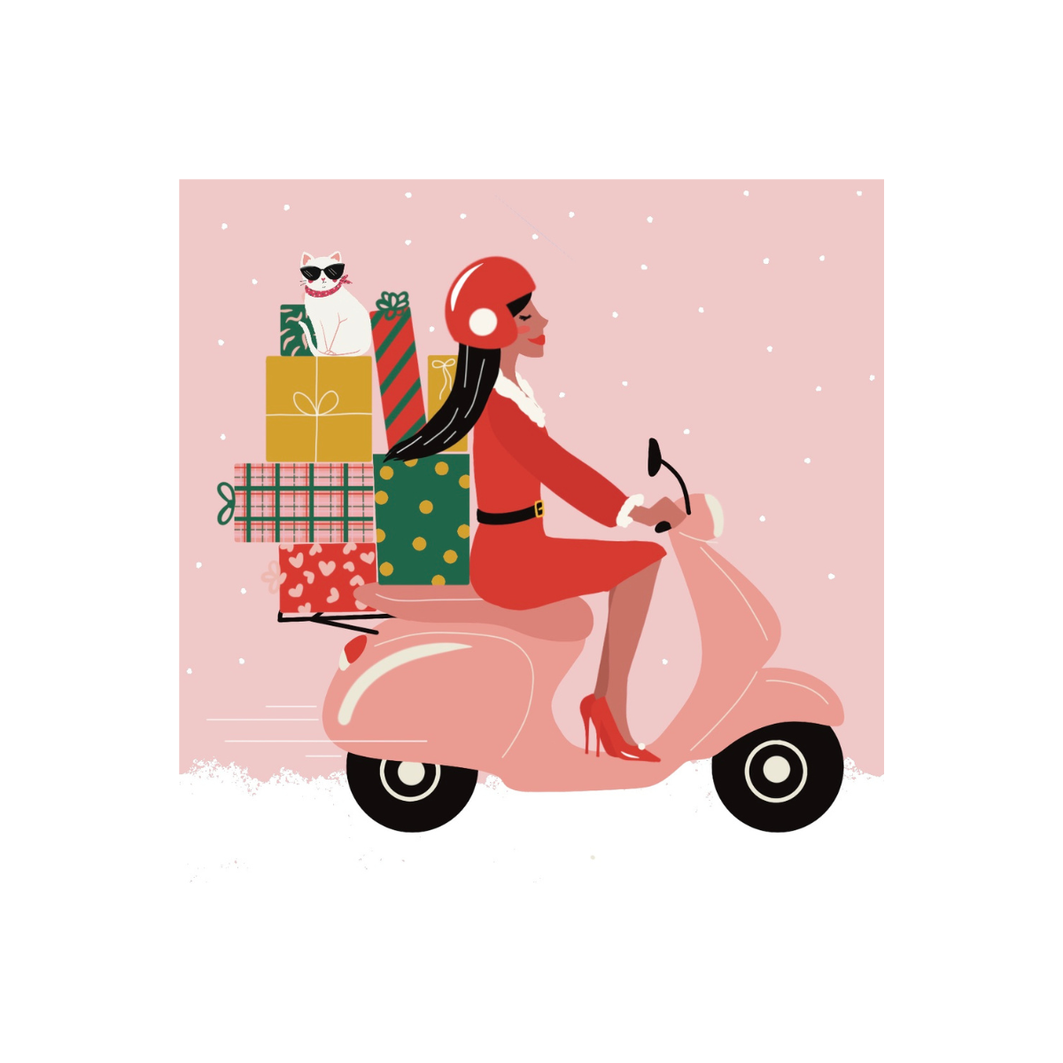 Carte de voeux femme et scooter
