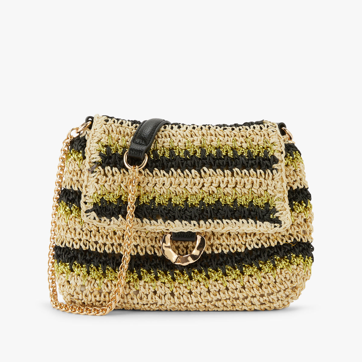Petit sac paille porté épaule noir Nicolosi Paille