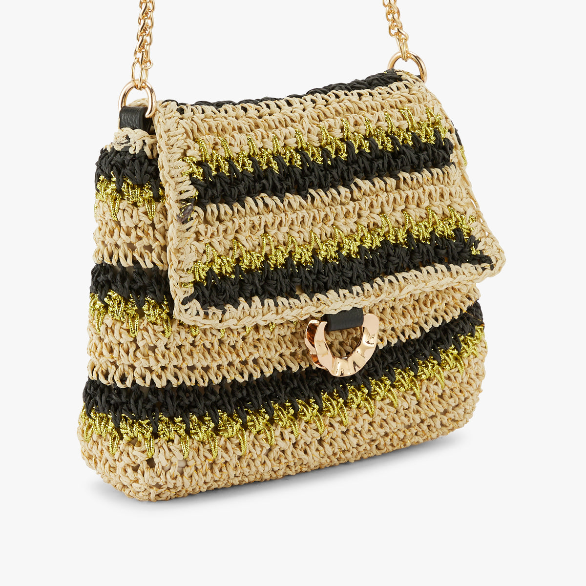 Petit sac paille porté épaule noir Nicolosi Paille