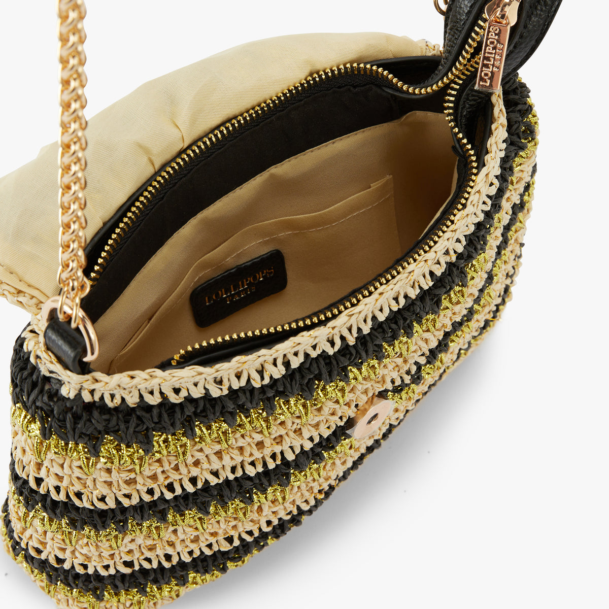 Petit sac paille porté épaule noir Nicolosi Paille