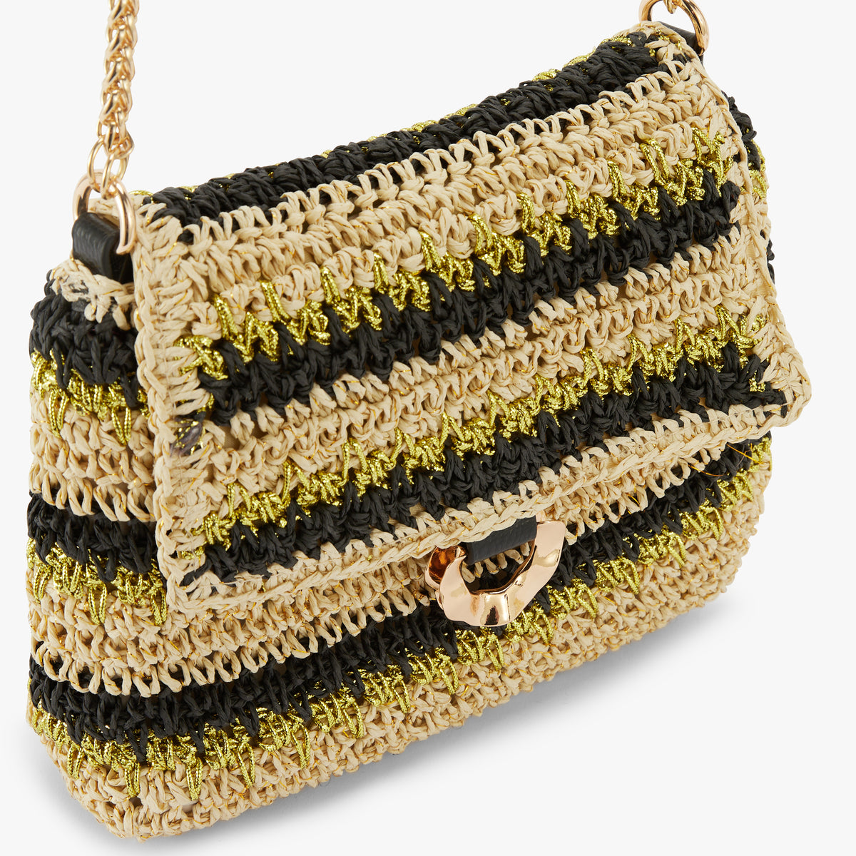 Petit sac paille porté épaule noir Nicolosi Paille