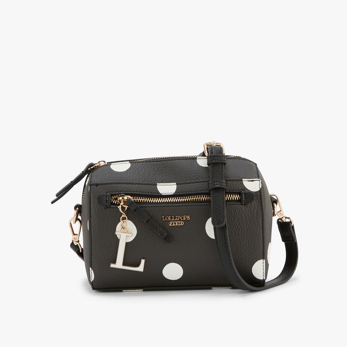 Petit sac porté épaule noir à pois blancs Oita