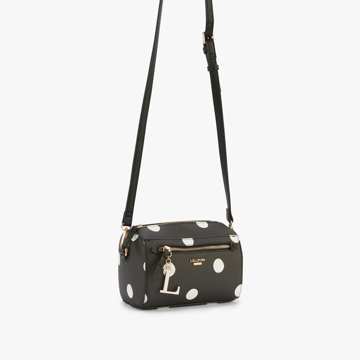 Petit sac porté épaule noir à pois blancs Oita