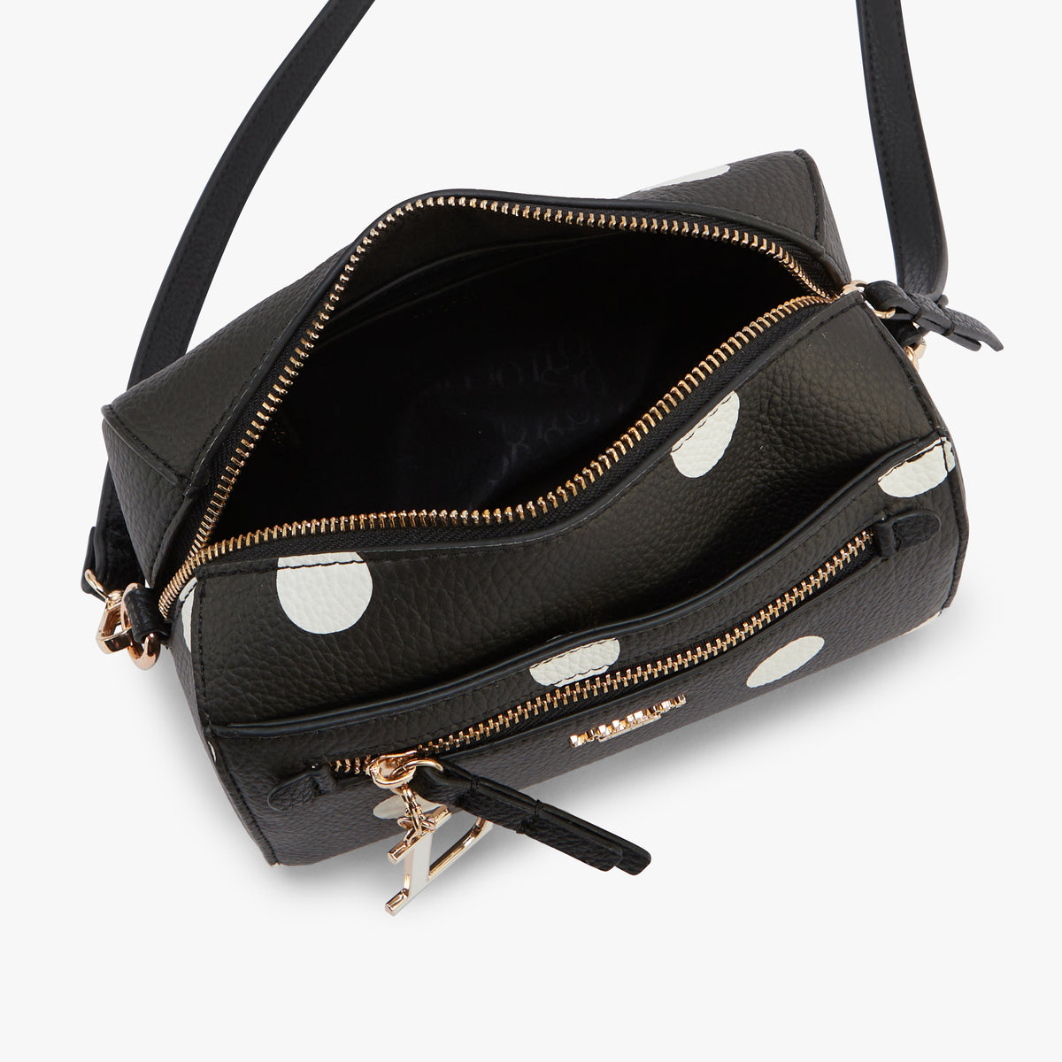 Petit sac porté épaule noir à pois blancs Oita
