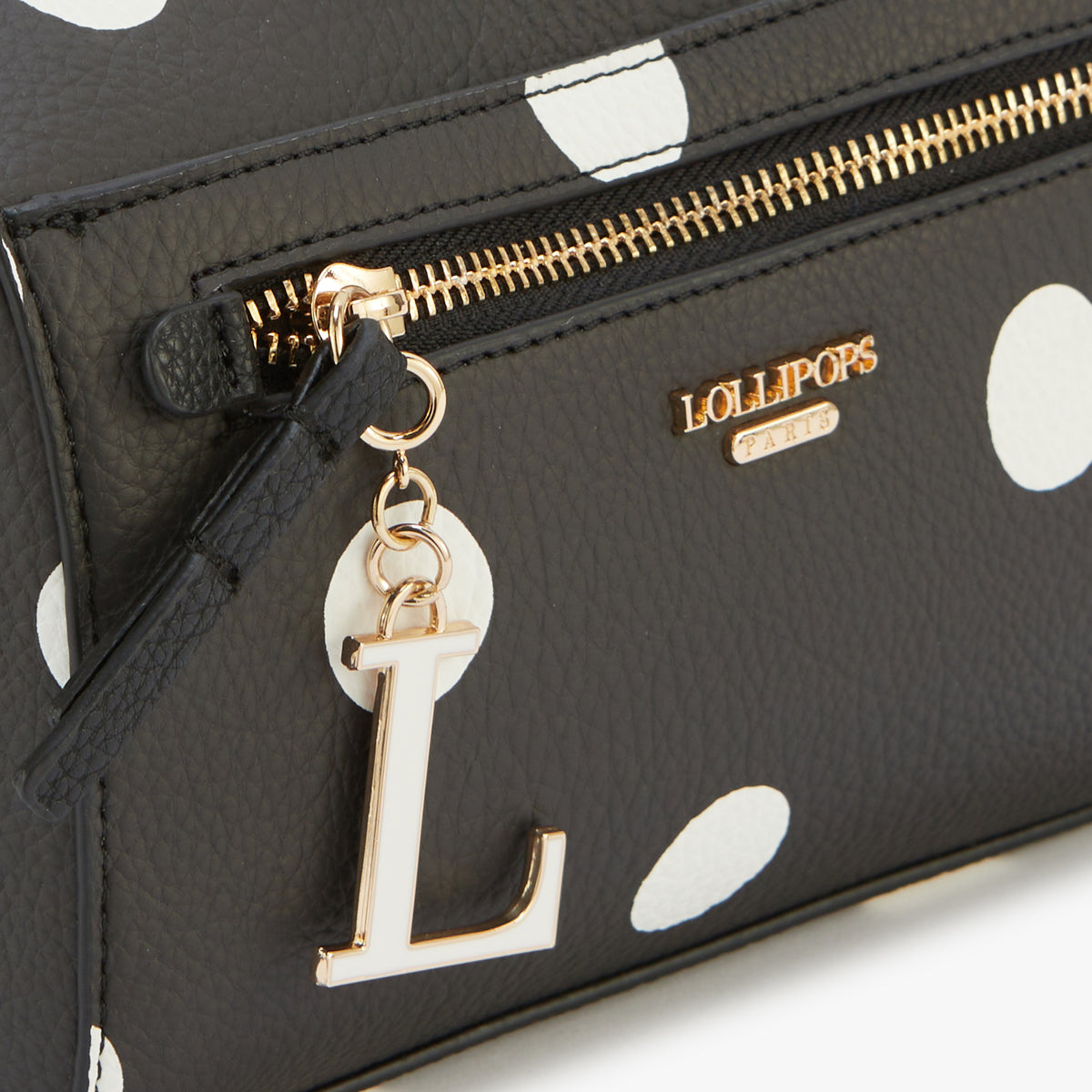 Petit sac porté épaule noir à pois blancs Oita