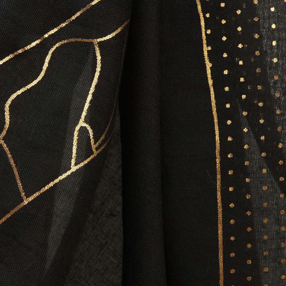 Foulard rectangulaire noir et chats dorés Oizon