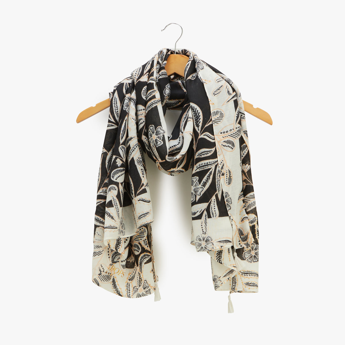 Foulard rectangulaire noir et rose Orville