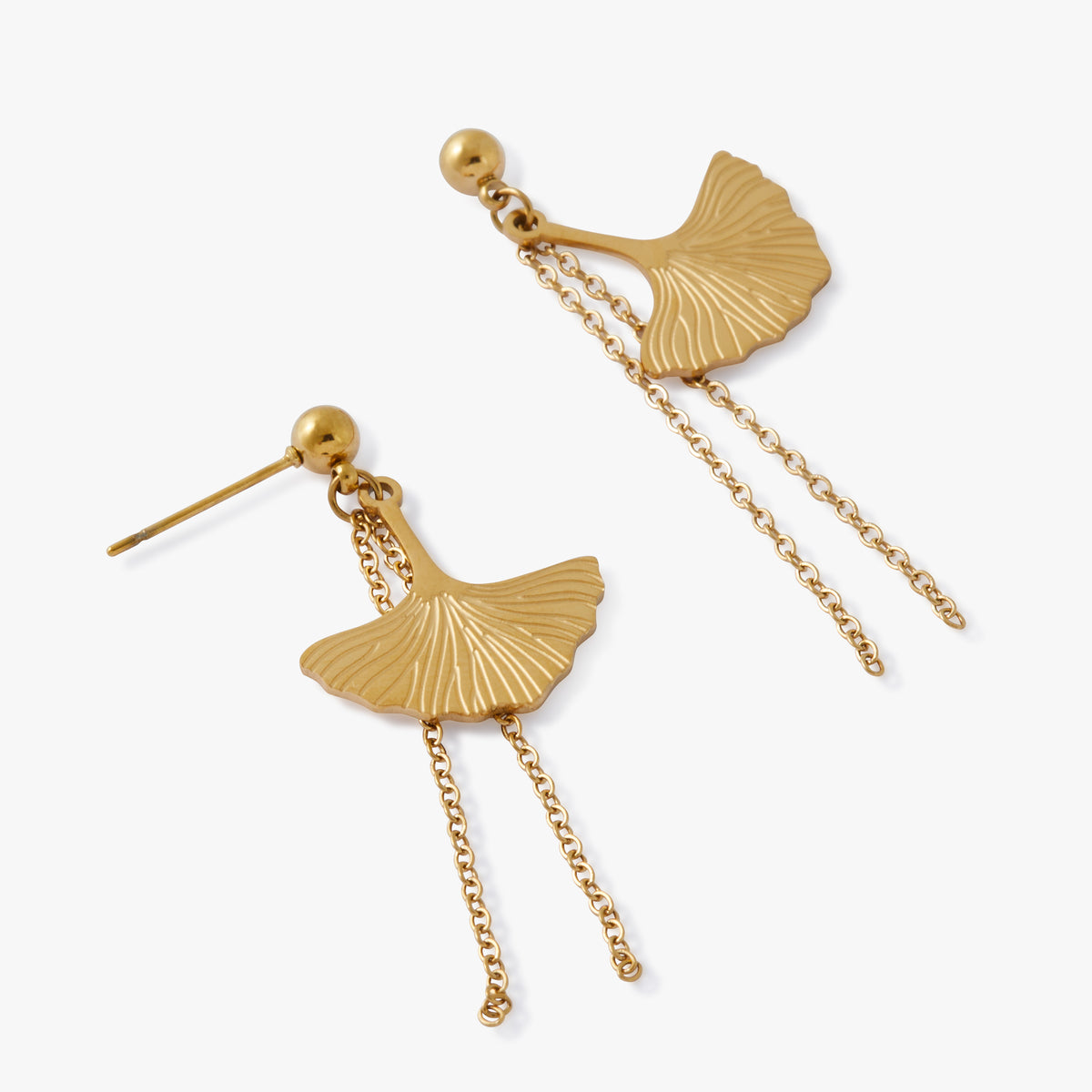 Boucles d'oreilles feuilles de ginkgo Acier