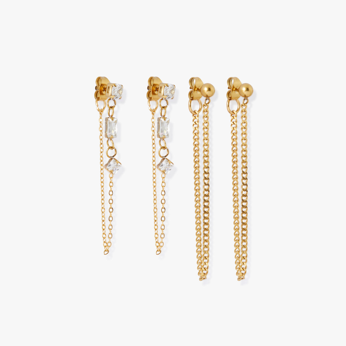 Set de 2 boucles d'oreilles chaînes Acier