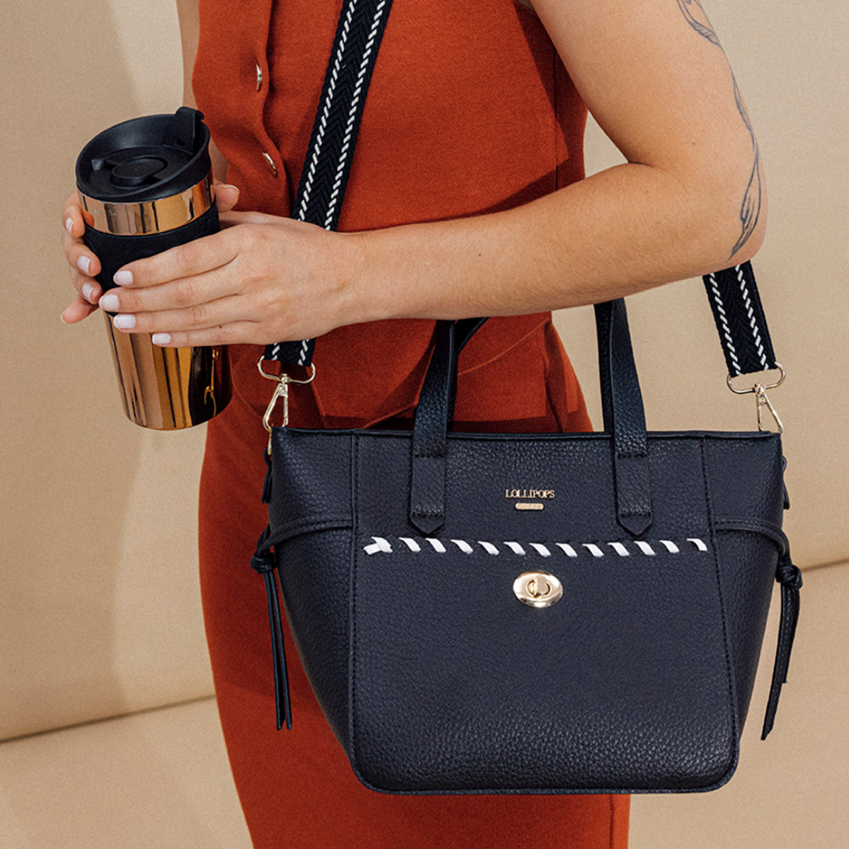 Sac shopper noir Pivoine