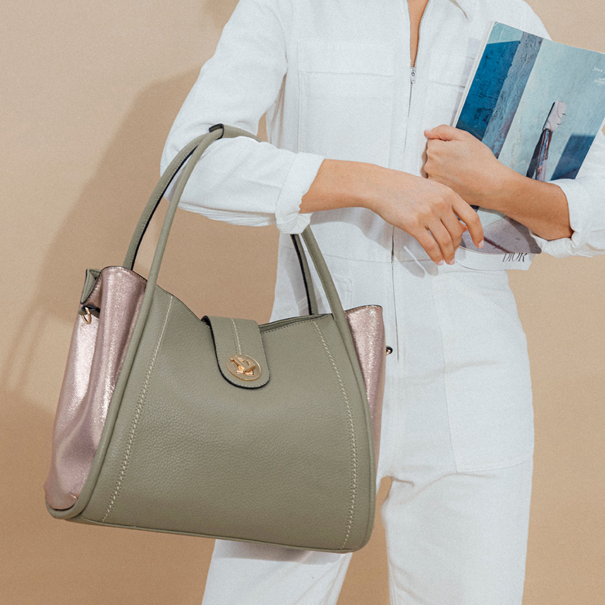 Grand sac shopper kaki Patsy