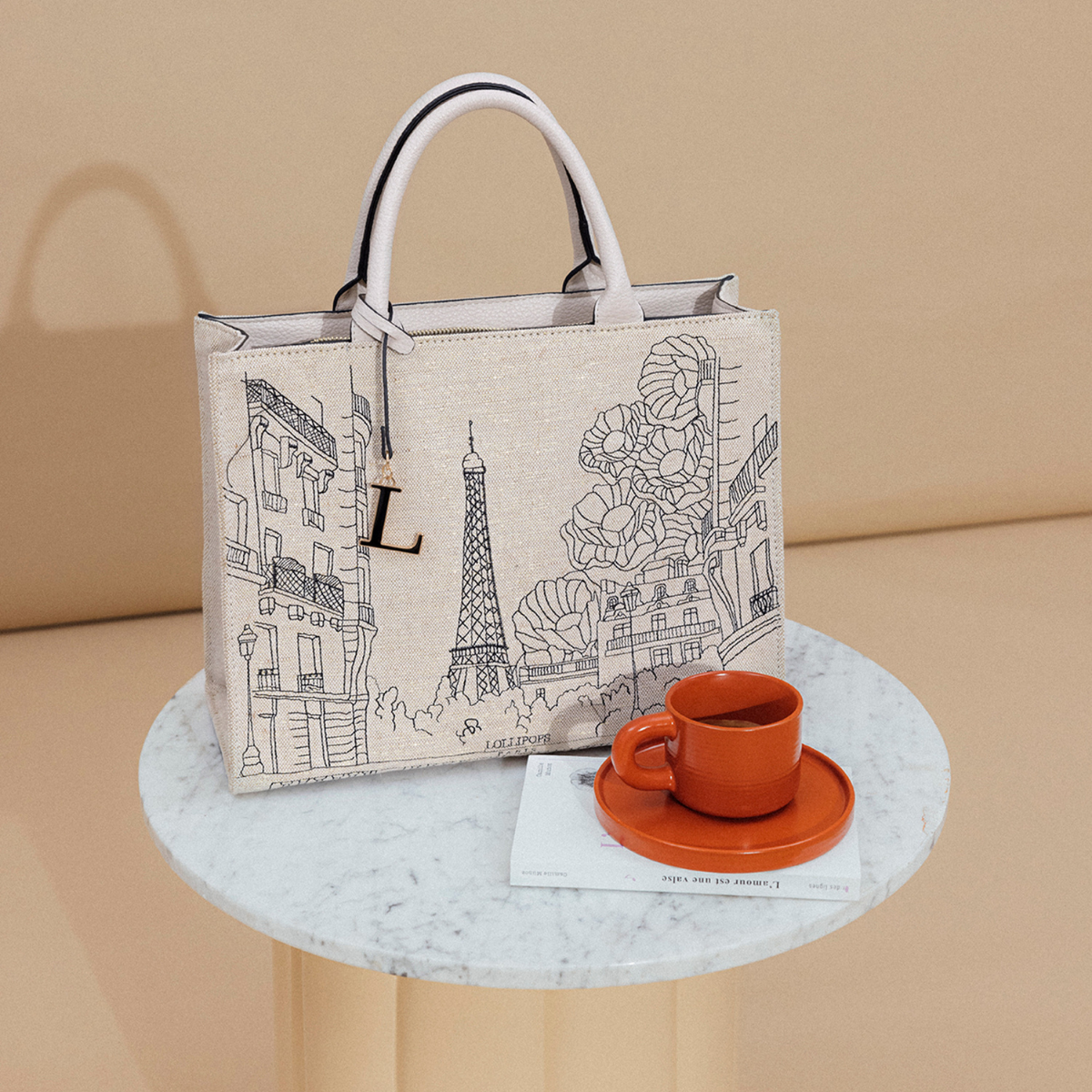 Grand sac shopper ivoire Pierette