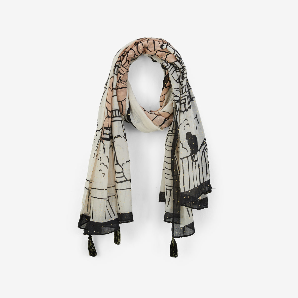 Foulard rectangulaire noir Pierette