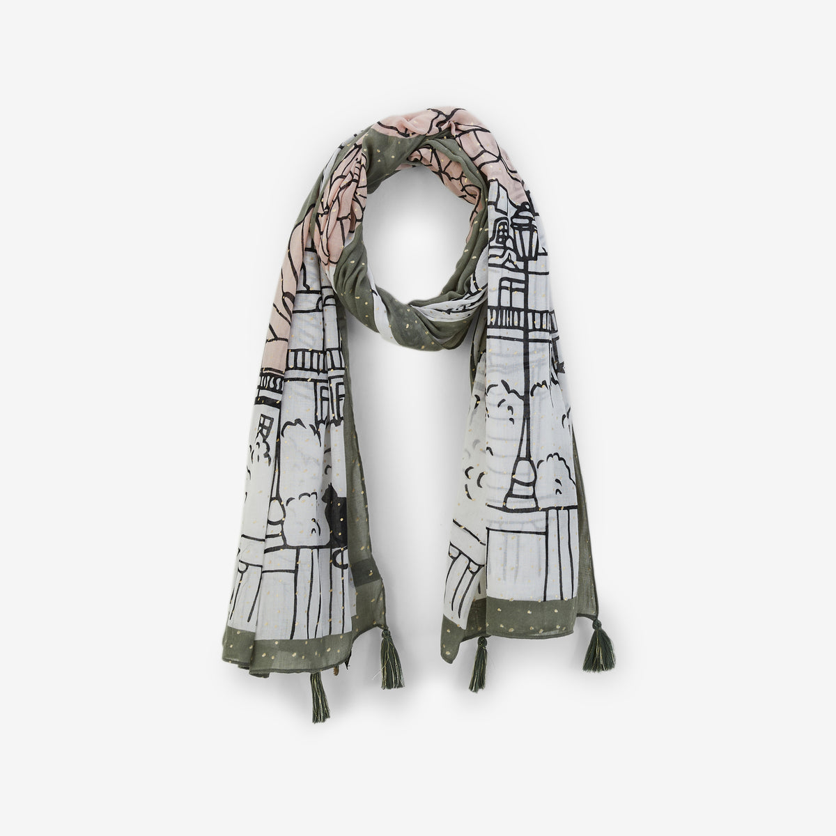 Foulard rectangulaire kaki Pierette