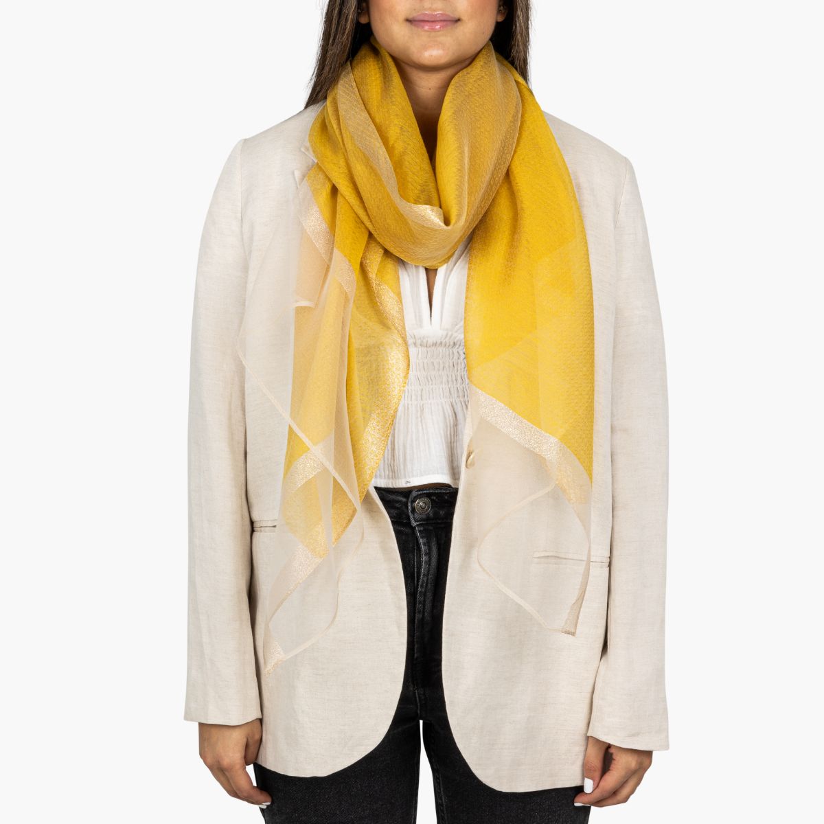 Foulard rectangulaire jaune Pakita
