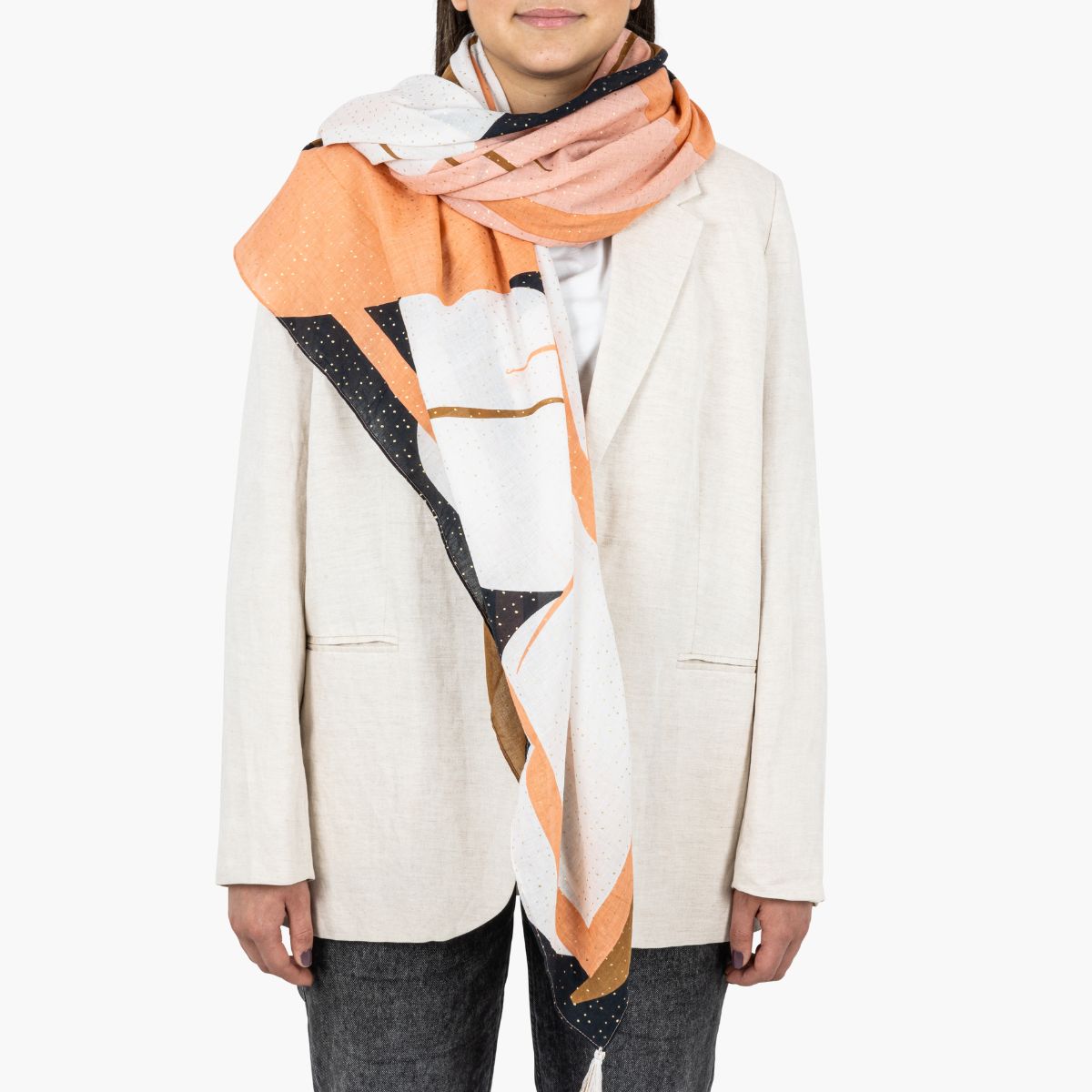 Foulard rectangulaire corail Perle