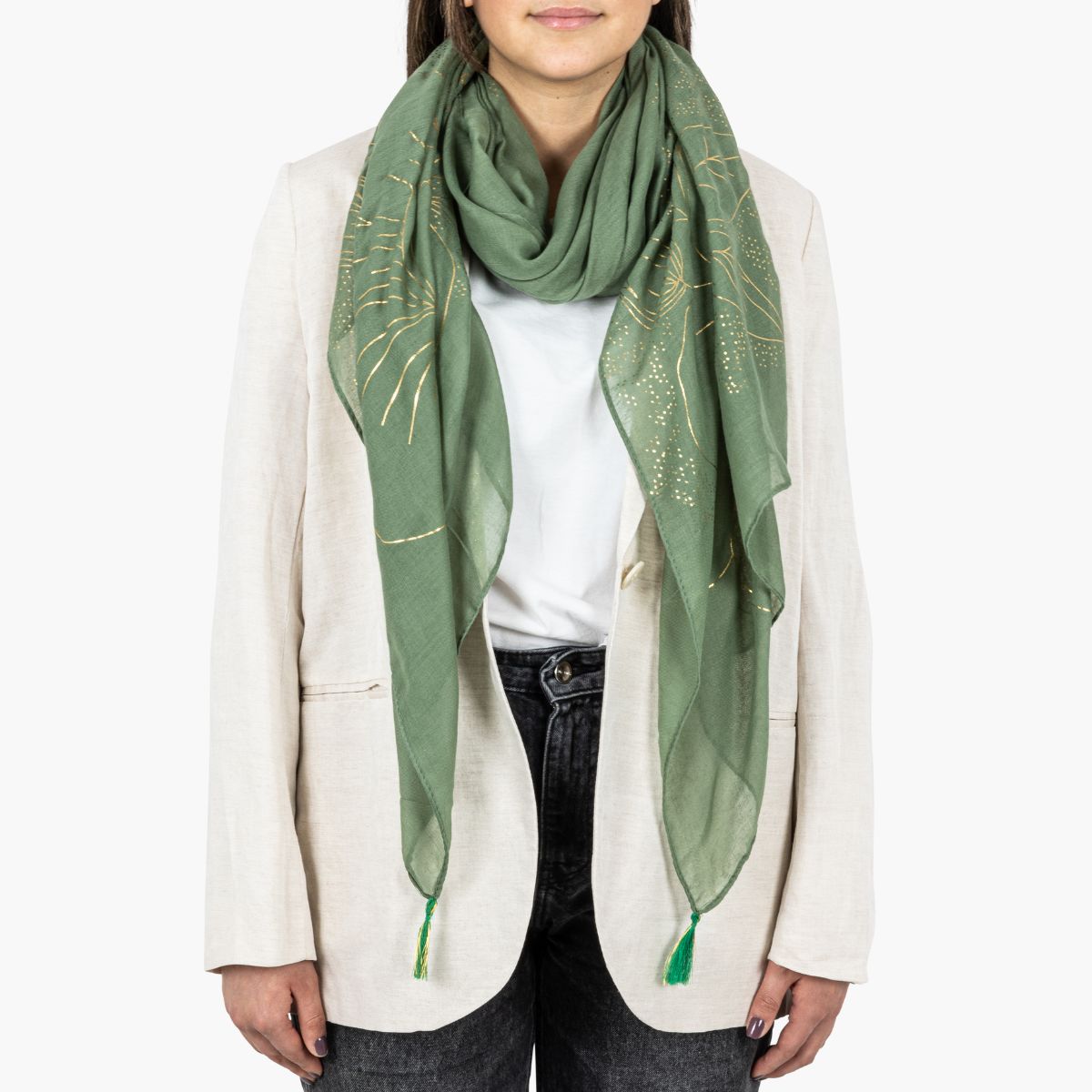 Foulard rectangulaire kaki Pomy