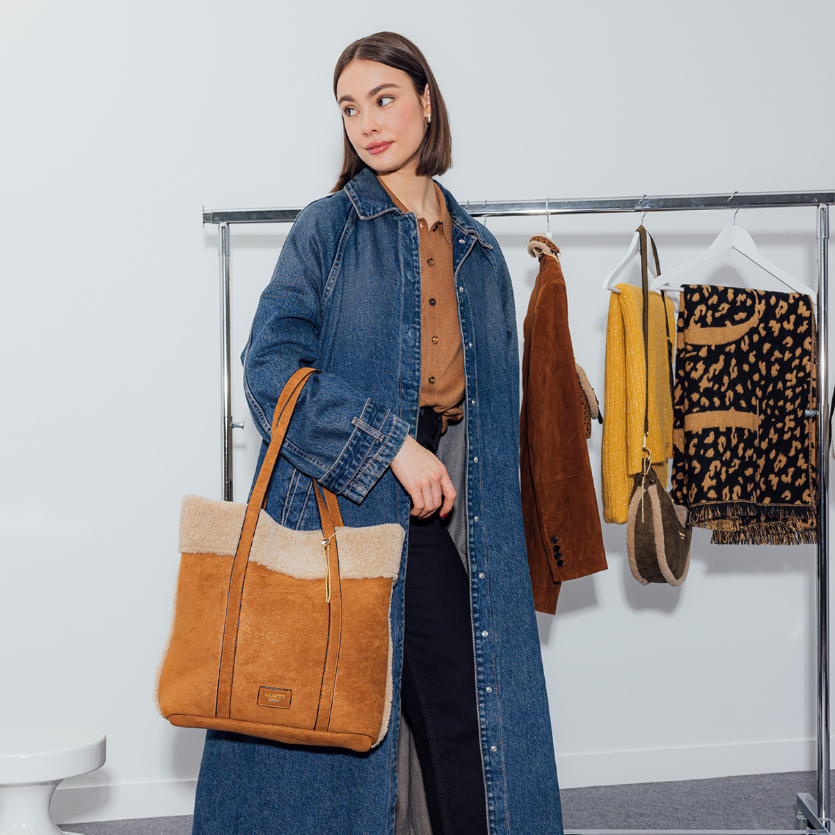 Grand sac shopper camel Reyana