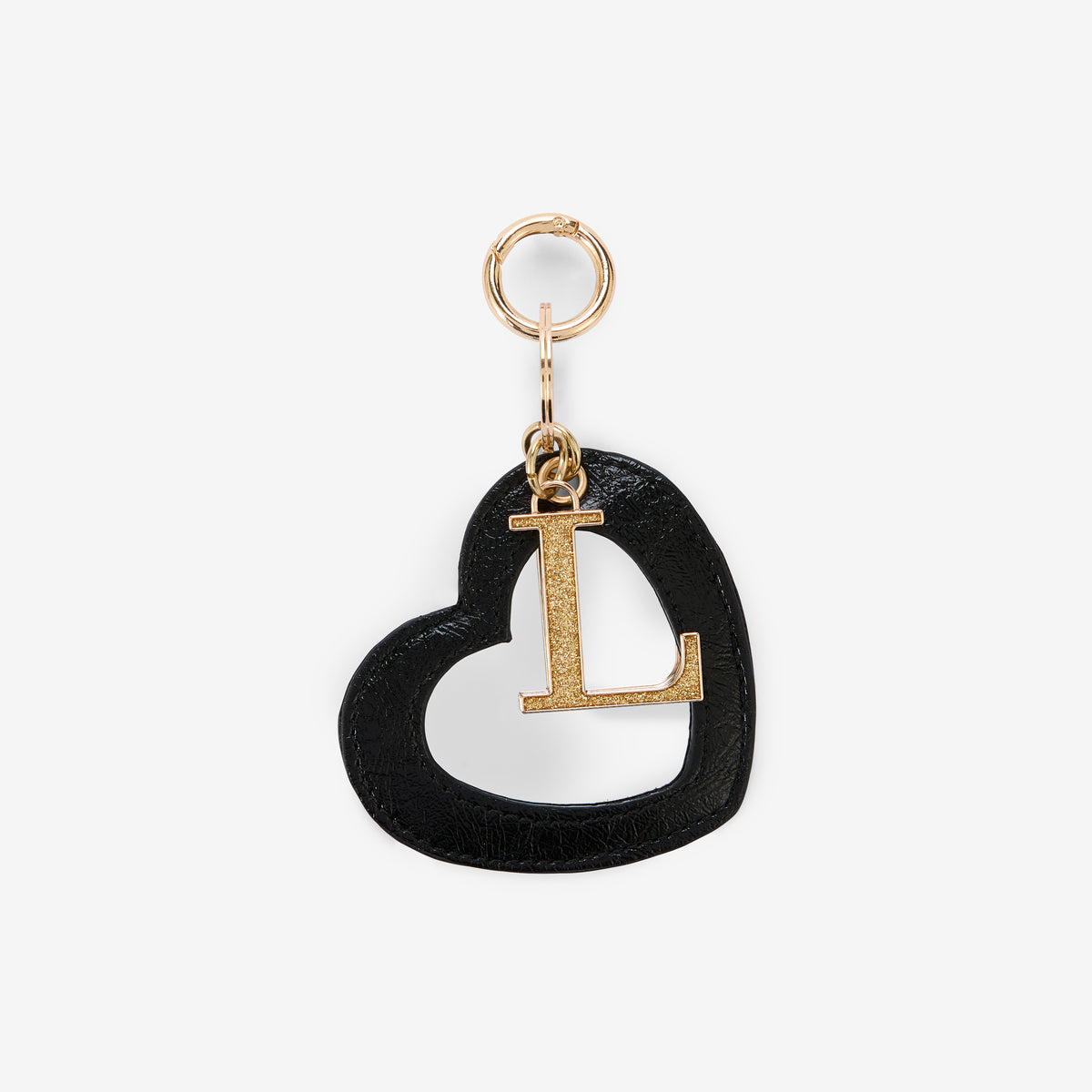 Porte-clés lettre miroir "L" et cœur noir Rody