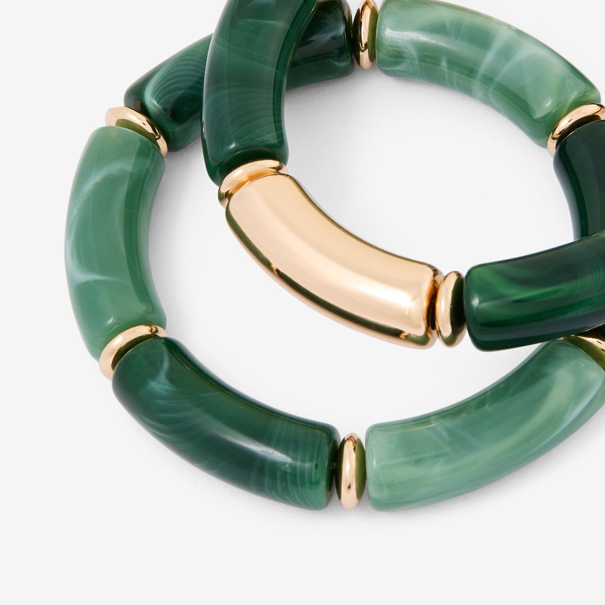 Sets de 2 bracelets tubes en résine Best vert paon