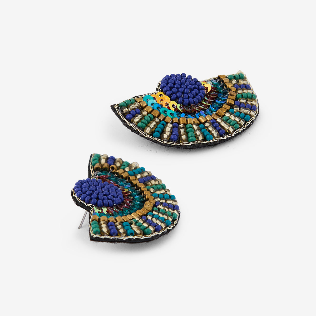 Boucles d'oreilles demi-lune brodée Best vert paon