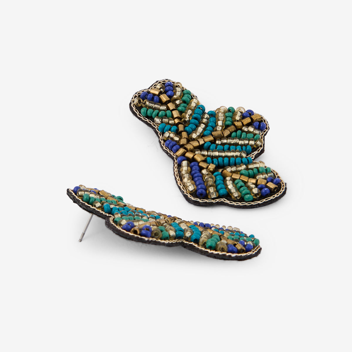 Boucles d'oreilles demi-fleurs brodées Best vert paon