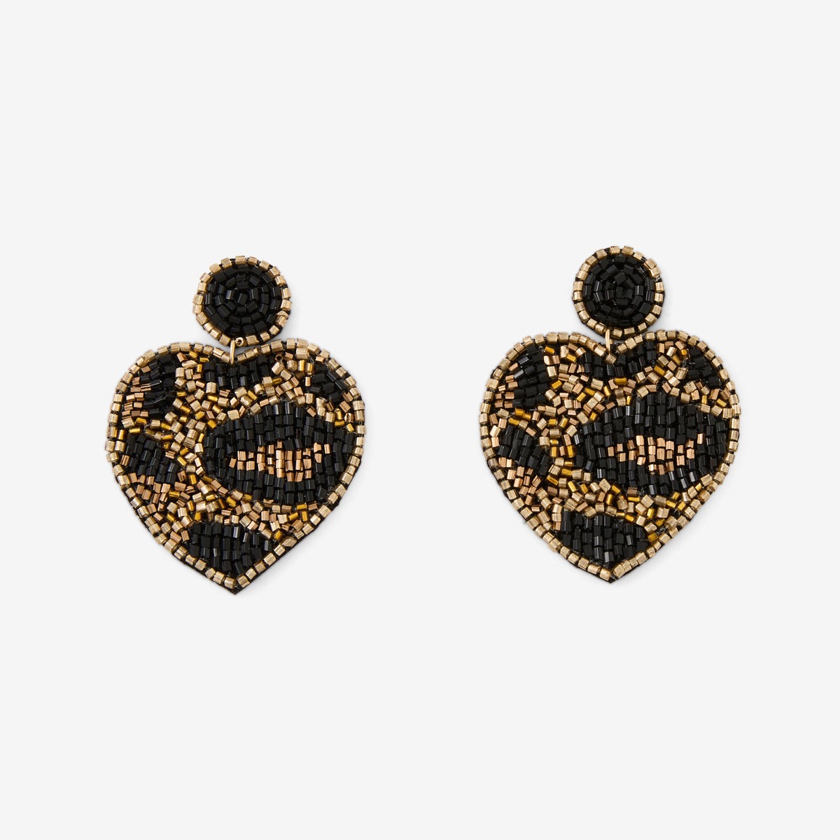 Boucles d'oreilles cœurs brodés Léopard félin