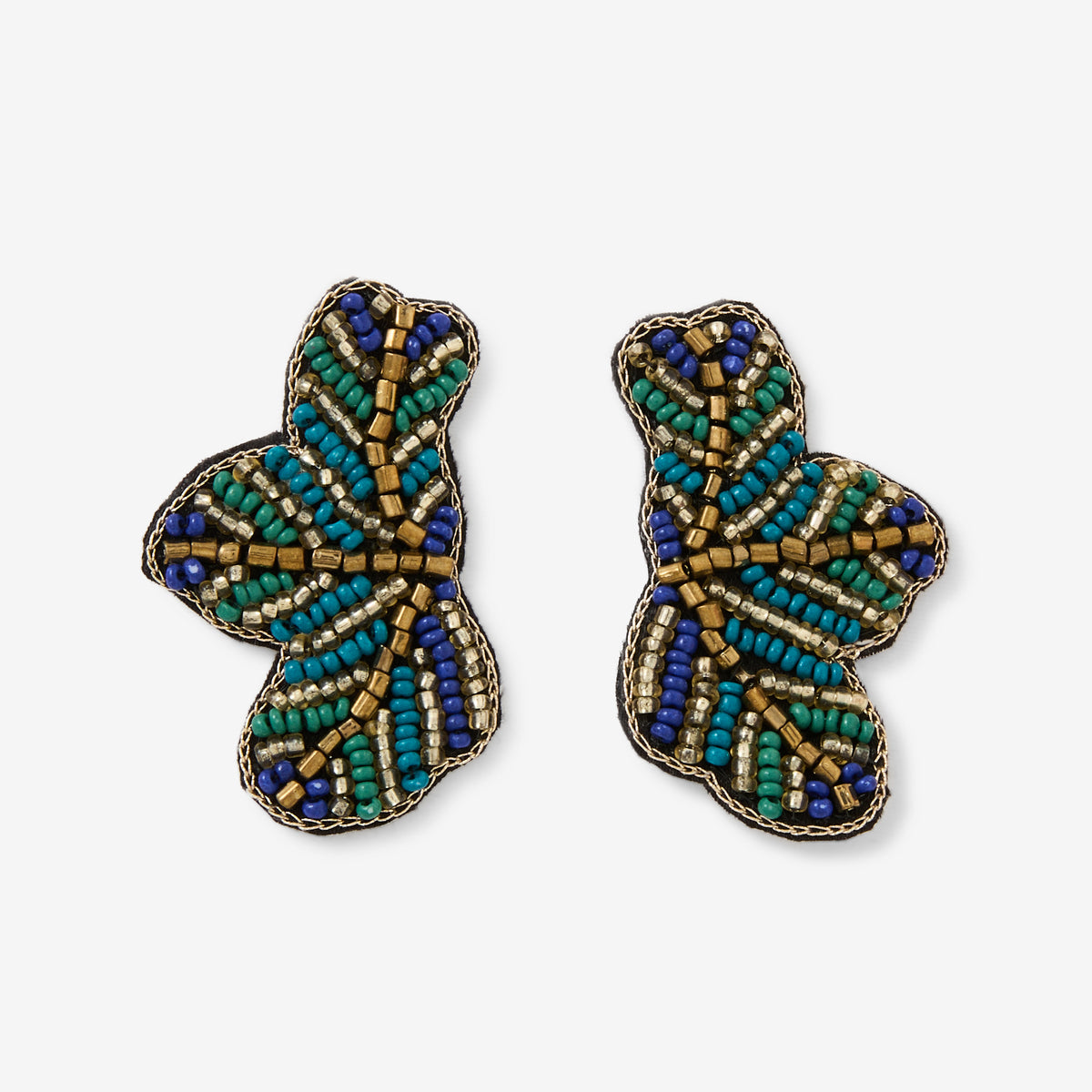 Boucles d'oreilles demi-fleurs brodées Best vert paon