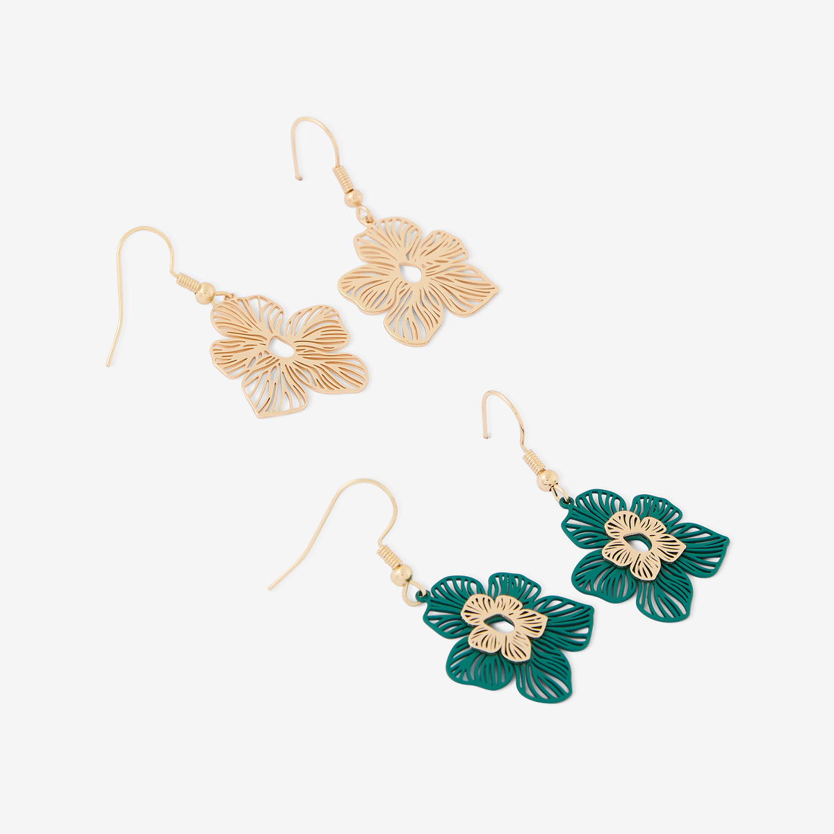 Set de 2 paires de boucles d'oreilles fleur