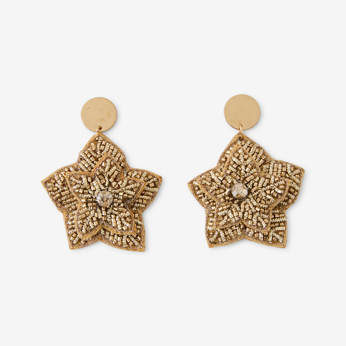 Boucles d'oreilles fleurs brodées Best vert paon