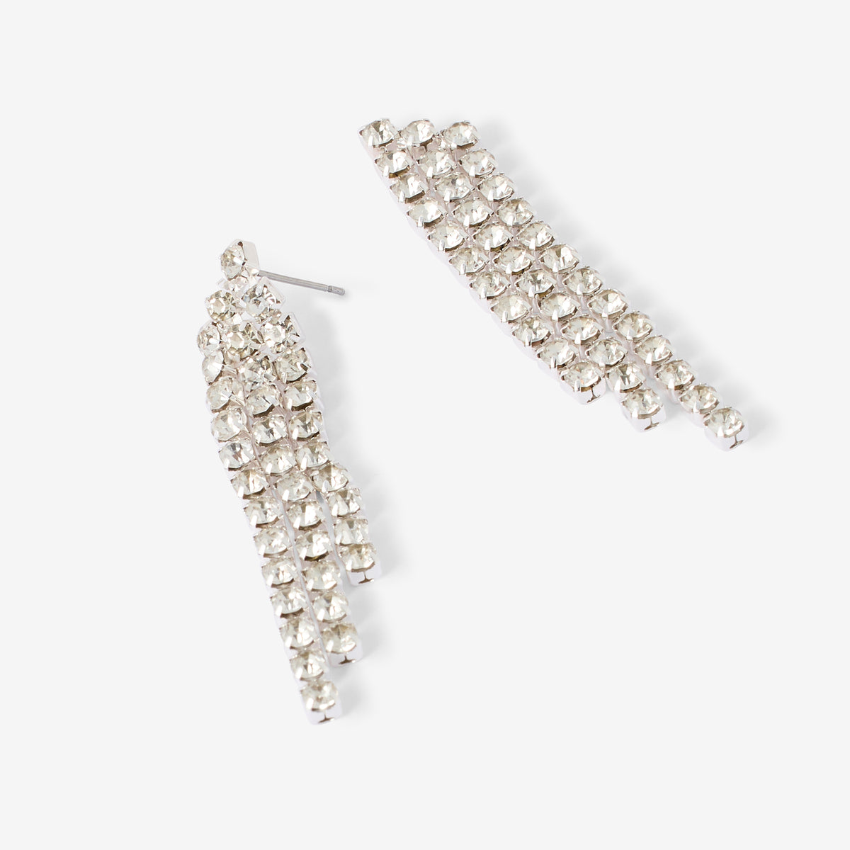 Boucle d'oreille longues à strass argentées