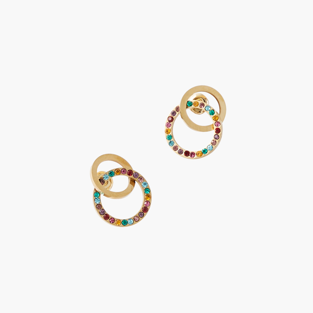 Boucles d'oreilles double anneau strass en acier inoxydable