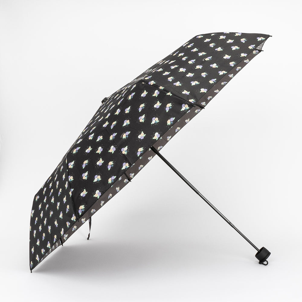 Parapluie pliable noir à imprimé printanier