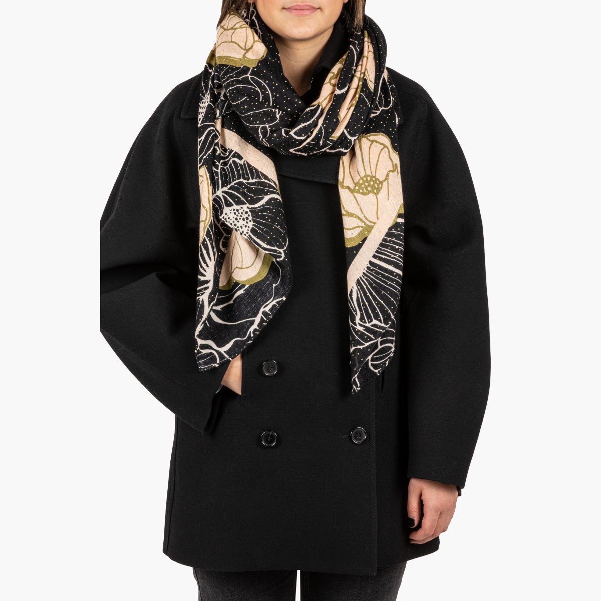 Foulard rectangulaire noir Olmeta