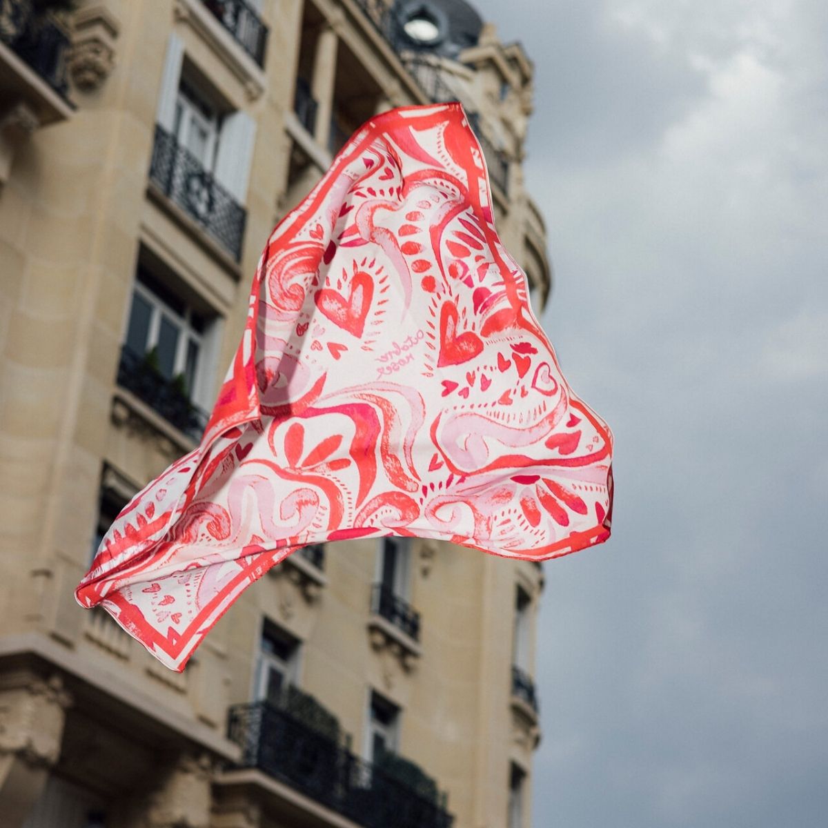 Foulard carré rose Orchydee