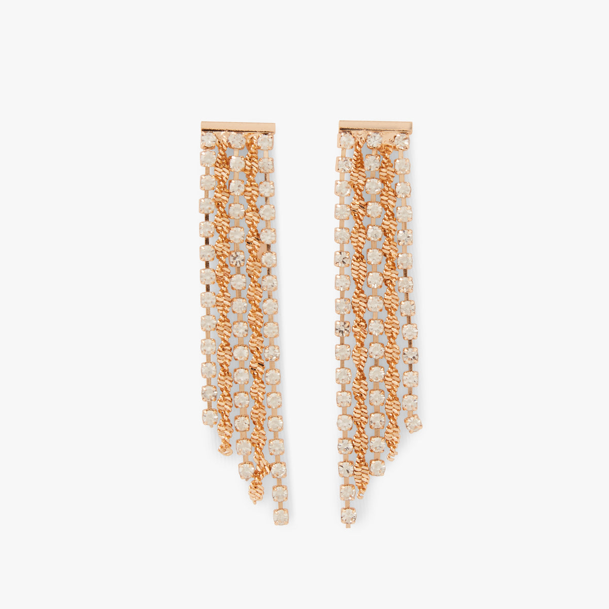 Boucles d'oreilles dorées chaînette et strass
